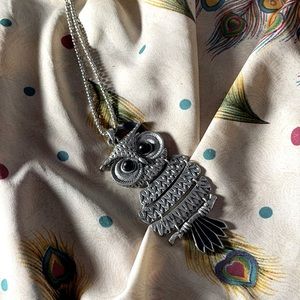 Big Silver Owl Necklace on 18” Chain
